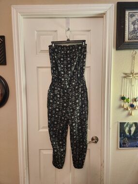 Mudd Black Strapless Printed Jumpsuit